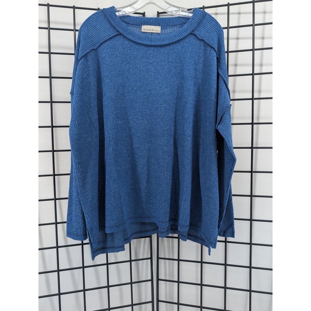 Zenana Ribbed Top Women 2X/3X Lt Navy NWOT Exposed Seam HT-2469X5